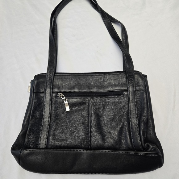Tignanello Tig. Two Black Pebble Leather Double Strap Shoulder Purse Capsule - Picture 3 of 10